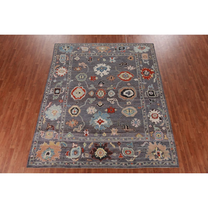 Hand Knotted Oriental 100% Wool Carpet Transitional All-Over Greys & Charcoal Oushak Area Rug - 10' 0'' X 8' 3''