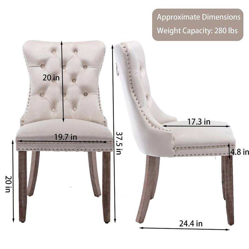 Set of 2 Velvet Dining Chairs,Tufted Solid Wood Armless Chairs Accent Chair with Nailhead Trim and Back Ring Pull