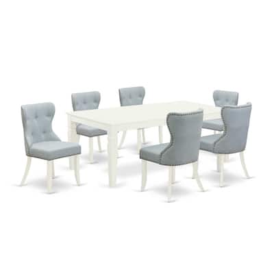 Medieval Dining Room Table Set - 6 Linen Fabric Chairs & Butterfly Leaf Table - 84