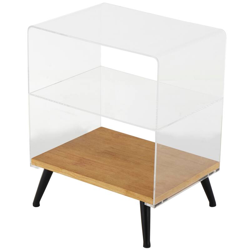 Clear Acrylic Plastic 1 Shelf Accent Table with Wood Base and Black Legs