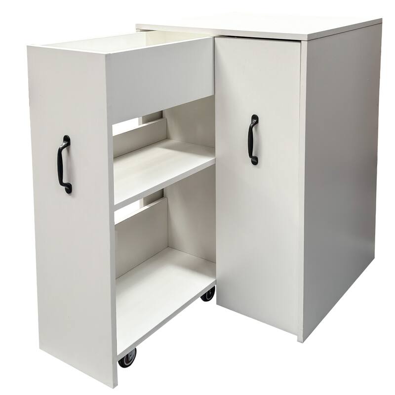 3 Tier Wooden Floor Standing Bookcase,Slide Out Drawer Storage Bookcase,Pull Out Mobile with Door Dustproof File Cabinet