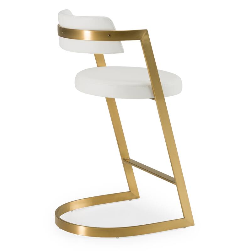 Modrest Shandra White Faux Leather & Gold Counter Stool