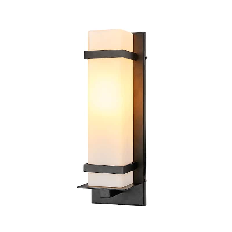 14-Inch 1-Light Waterproof Outdoor Wall Sconce, White Glass Shade, E26 Base (Bulb Not Included) - Matte Black