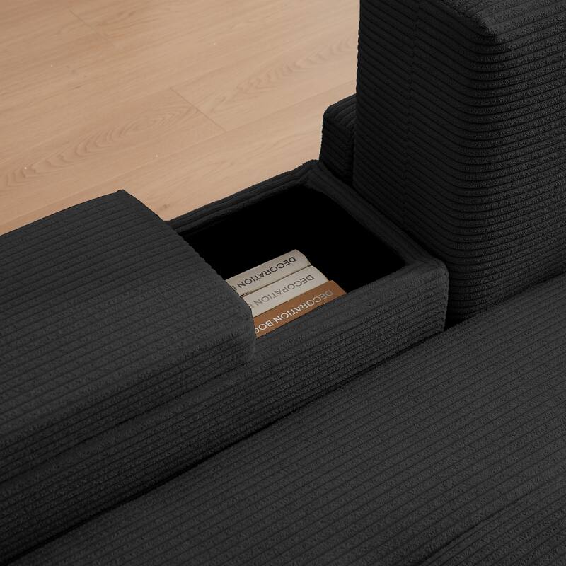 Convertible Storage Sofa with Corduroy Fabric & Adjustable Modular Design - Sleeper Sofa