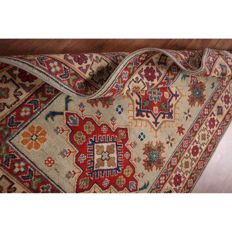 Geometric Kazak Accent Rug Hand-Knotted Foyer Wool Carpet - 3'3" x 5'2"
