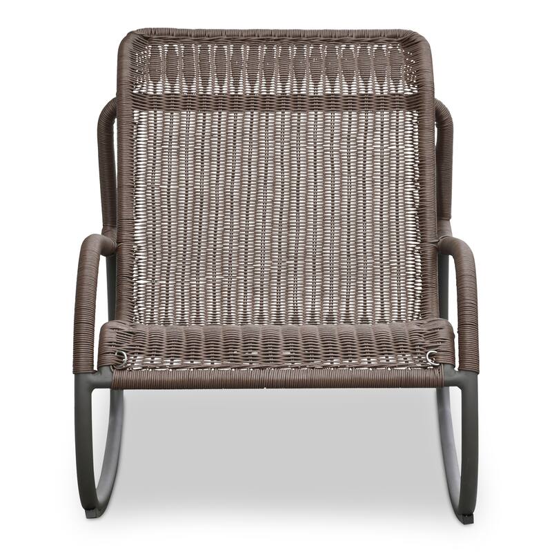 NADAAL STUDIOS Torven Outdoor Rocking Chair, Woven Synthetic Wicker, Aluminium Frame, Brown Cushion, Brown