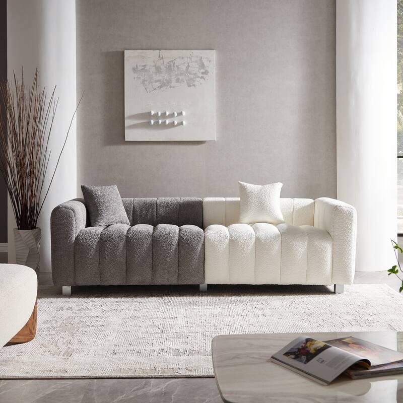 87.4" Luxury 3-Seater Sofa Bubble Couch for Living Room, Velvet Deep Seat Sofa Couch, Loveseat Sofa with Metal Legs