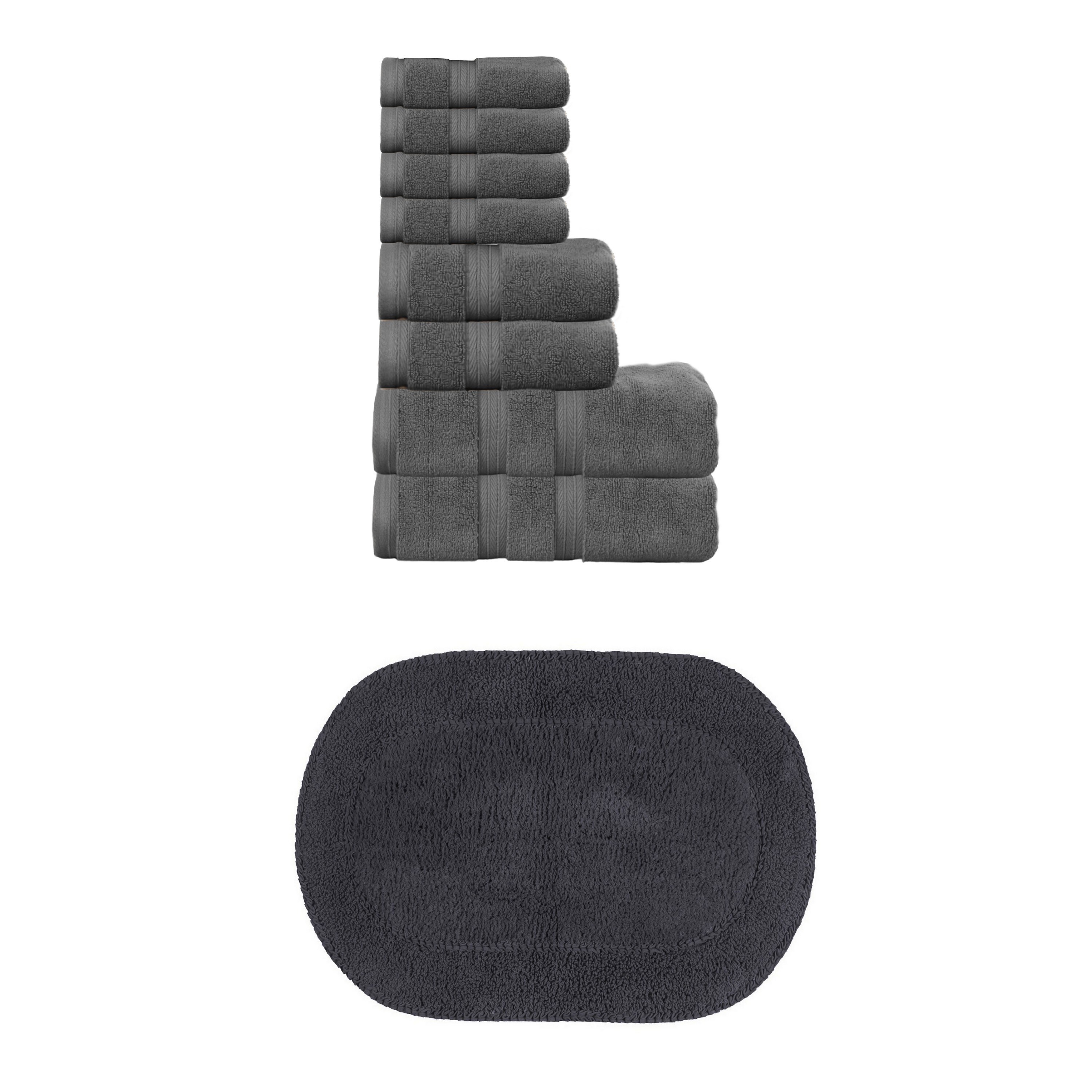 Home Weavers Double Ruffle Collection 100% Soft Cotton 8 Pc Bath Towel Set & 1 Pc 17x24" Bath Rug, Machine Washable (Set of 9)