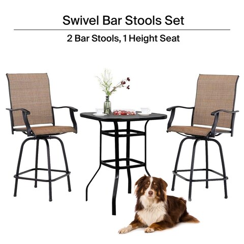 Stool Glass Table and Chair set - High Swivel Bar Set - High Top Tempered Glass Table with 2 Stools