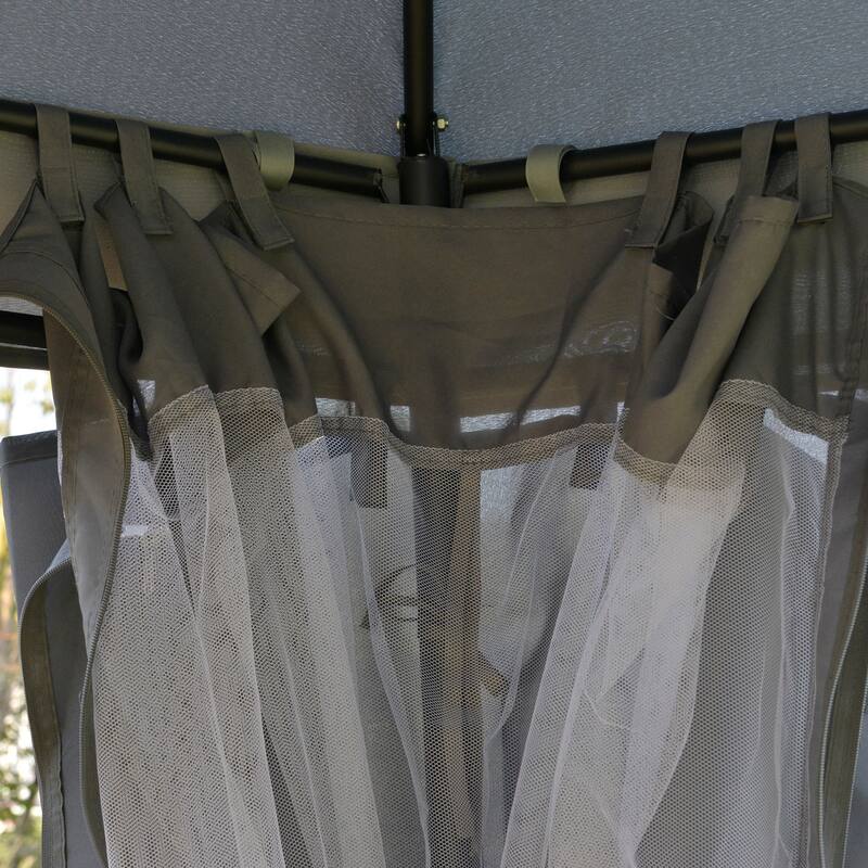 12' x 12' Patio Dome Gazebo Canopy Shelter with Double Roof, Curtains