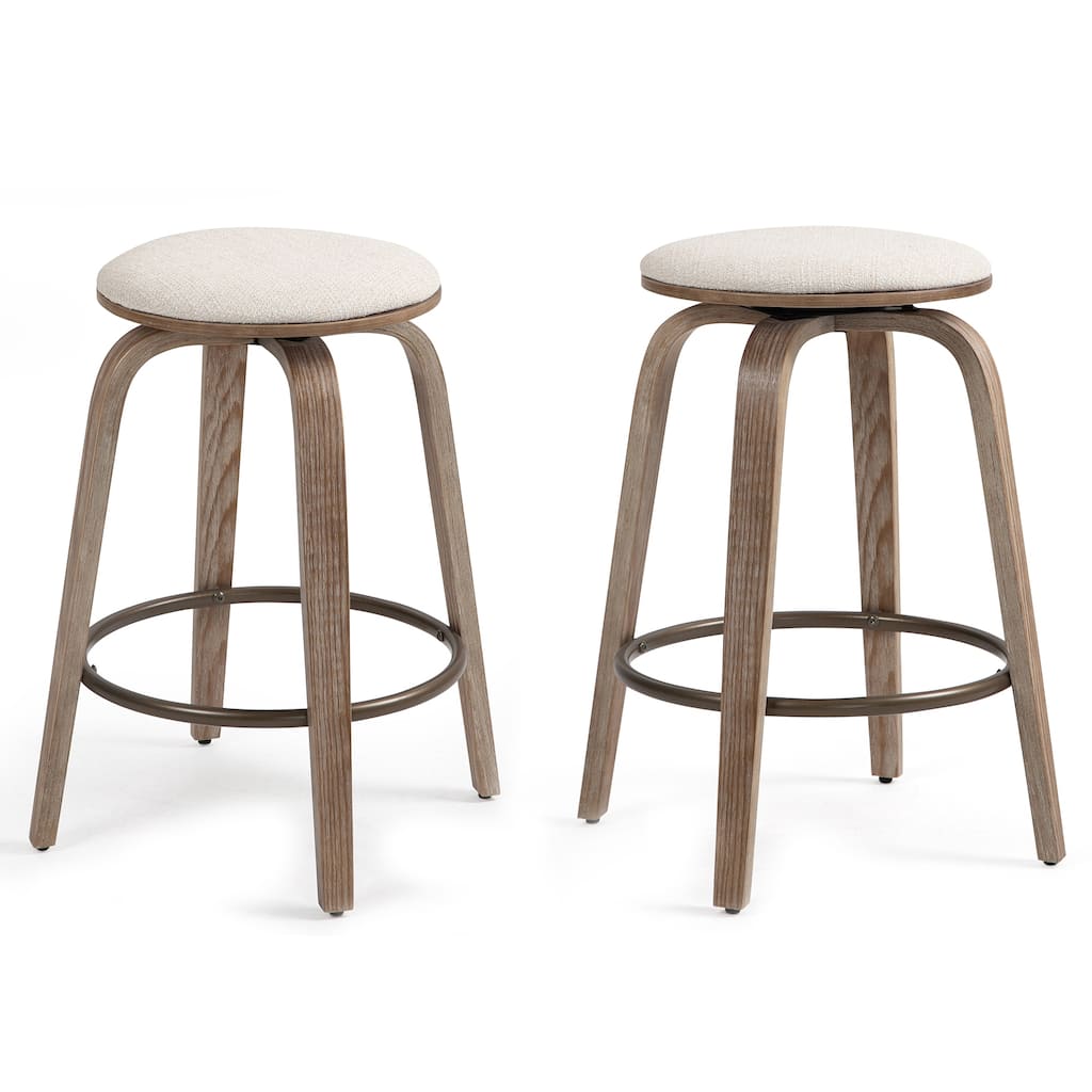 Set of 2 Beatus Beige Woven Fabric Counter Stool
