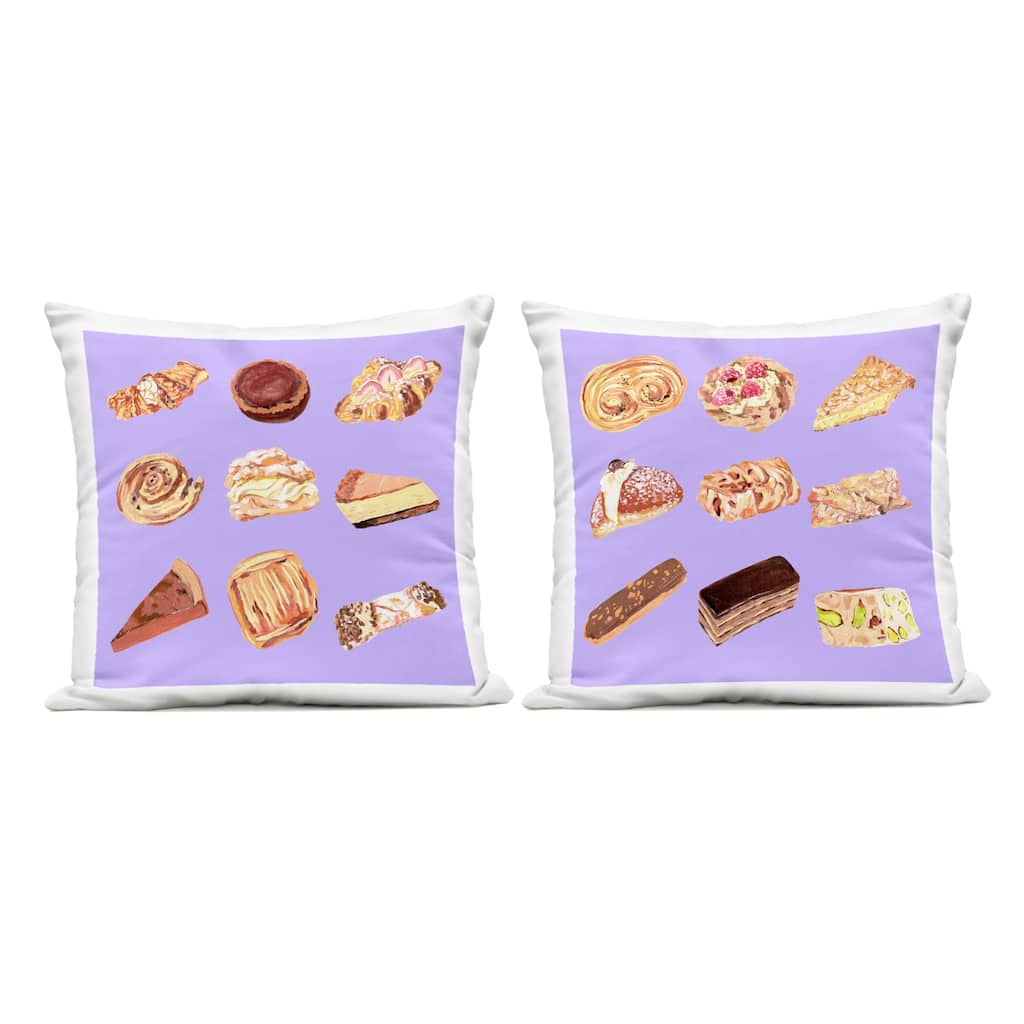Stupell Various Pastries on Purple Printed Outdoor Throw Pillow Design by Melissa Wang (Set of 2)