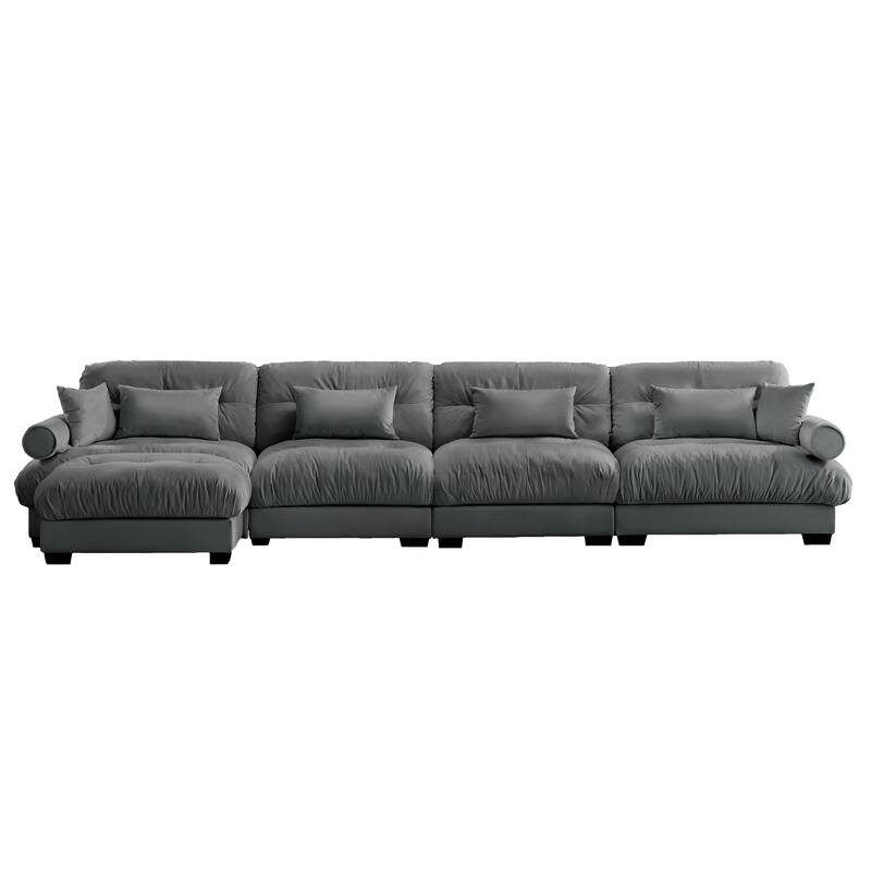 L-Shaped 4 Seater Sectional Sofa with 1 Movable Ottomans & Pillows
