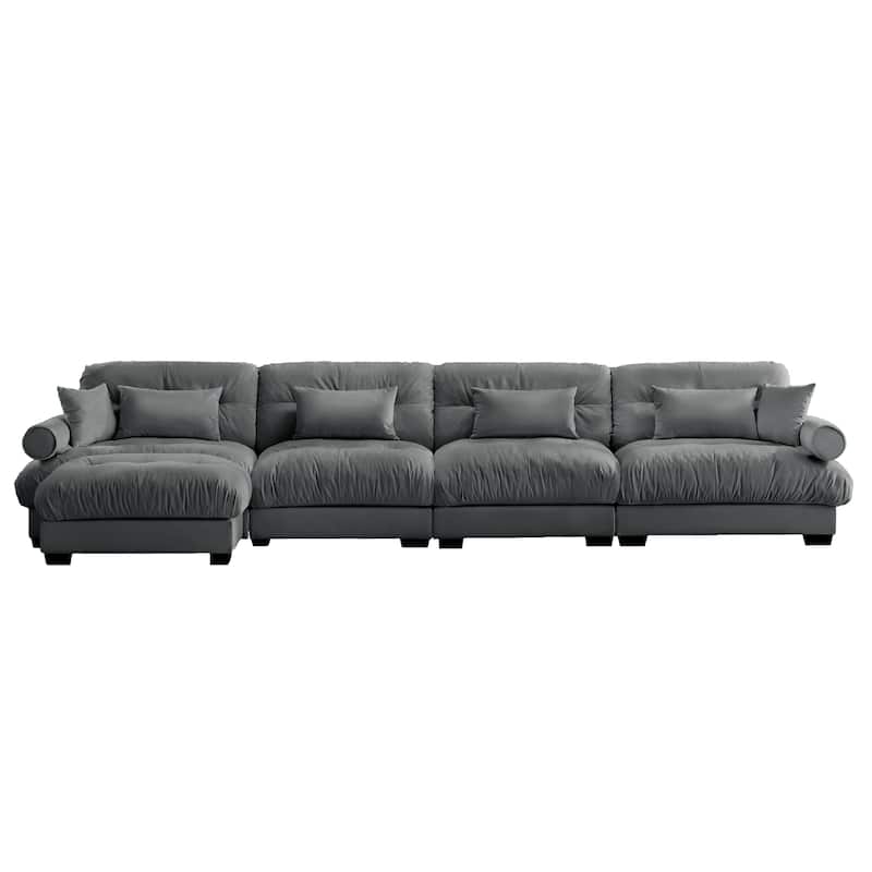 L Shaped Modular Sofa Convertible Deep Seat Sectional Couch w/Ottoman - Grey