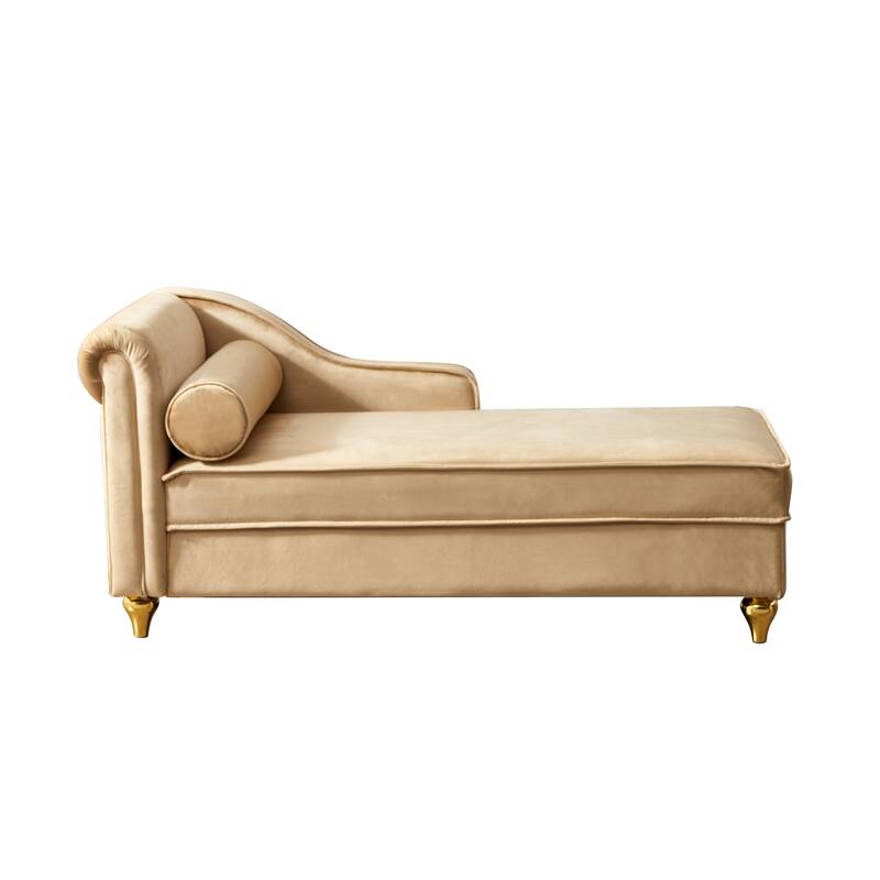 Khaki Modern 60.6" Velvet Upholstered Chaise Lounge Chair with Metal Legs and Storage