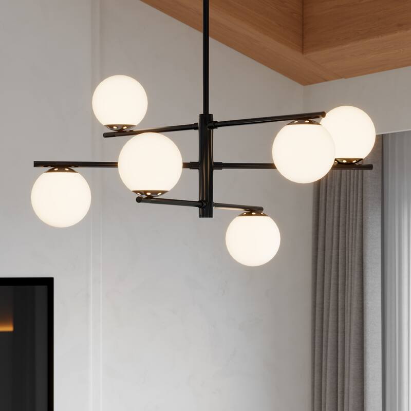 Modern 6-Light Dimmable Sputnik Bubble Chandelier for Dining Room - Black