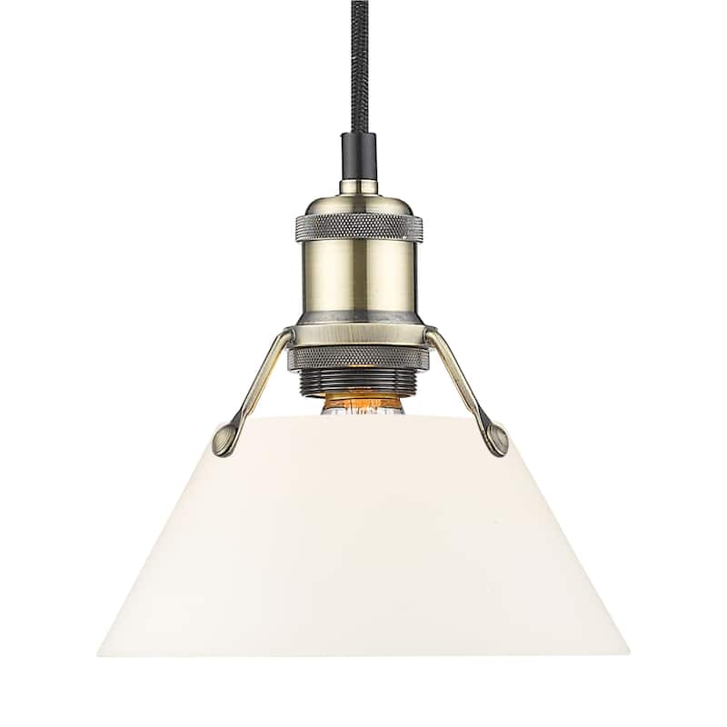 Yep by Golden Lighting Orwell 1-light 8in Pendant in Aged Brass and Opal Glass - Gold