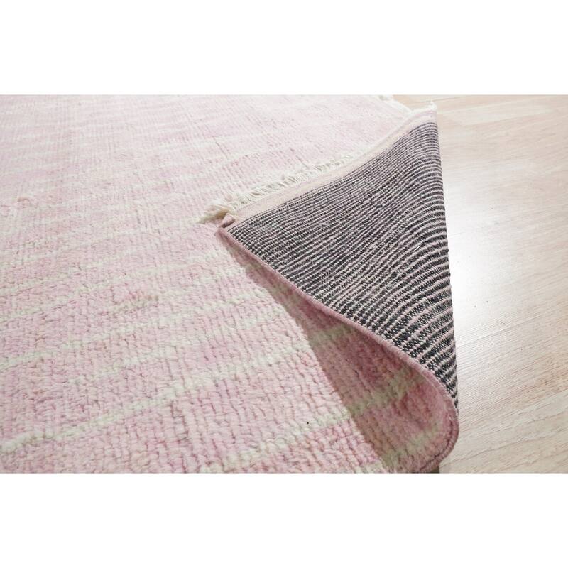 Pink Hand Knotted Wool Moroccan Rug, 8' x 10', soft cozy area rug - L