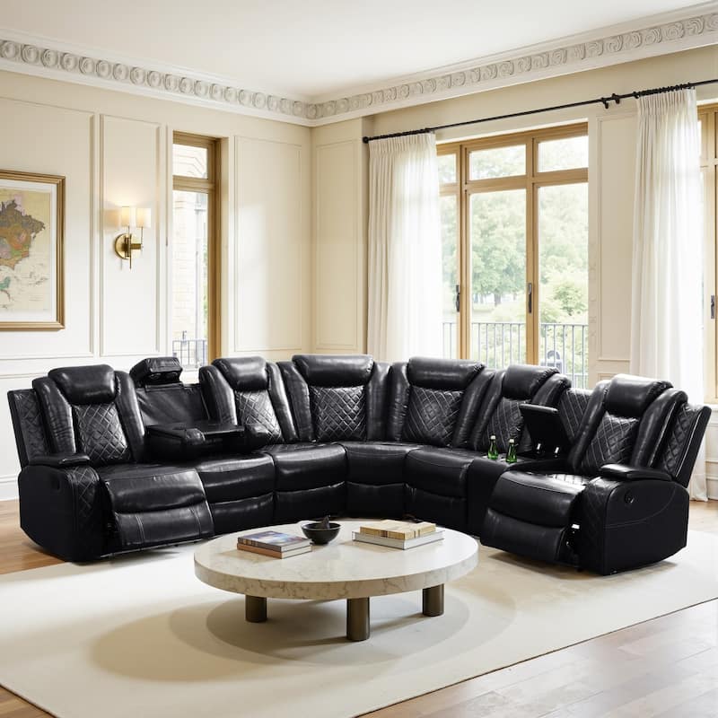 3-Piece Off-White Breathing Leather Living Room Recliner Sofa set