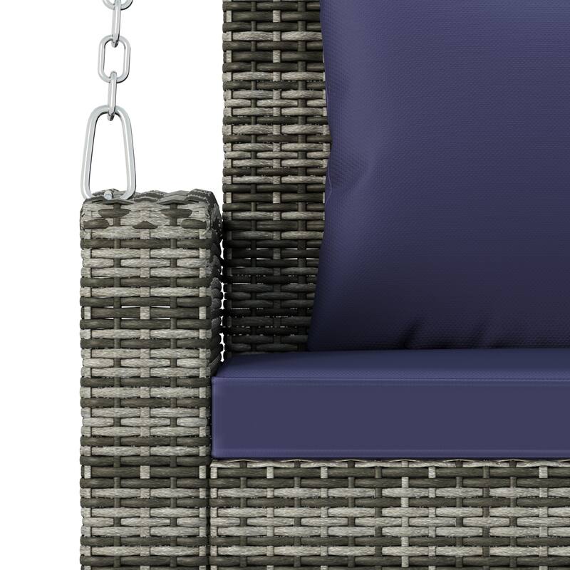 2-Person Wicker Hanging Porch Swing with Chains, Cushion & Pillow
