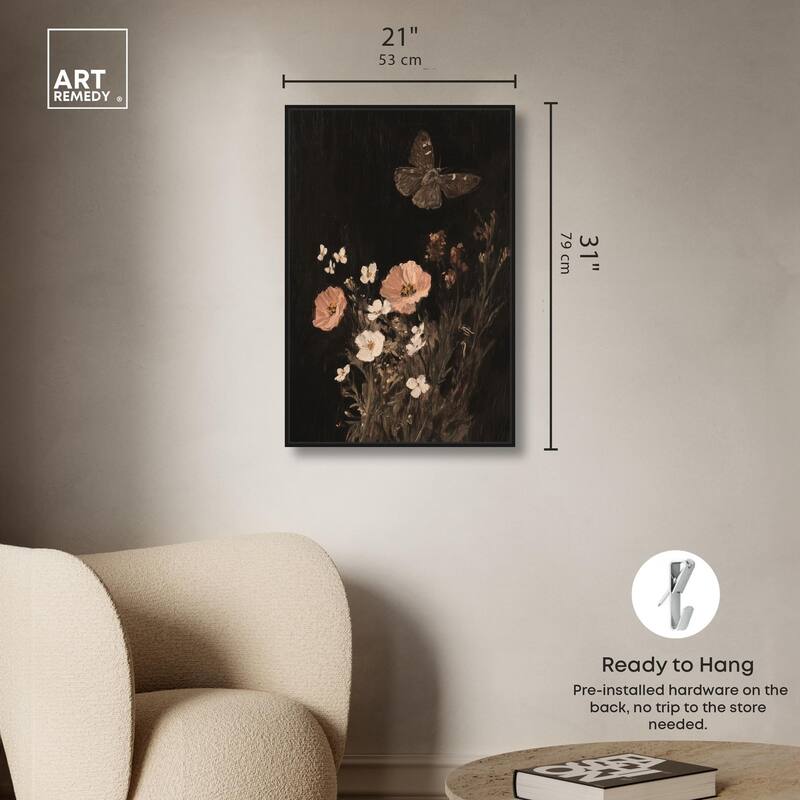 Poppy and Moth I Canvas by Art Remedy