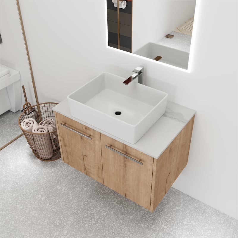 Bathroom Vanity With Sink In 24/30 Inch, Floating Bathroom Vanity With Soft Close Door - 29.5"W x 18.9"D - IMO with sink-110