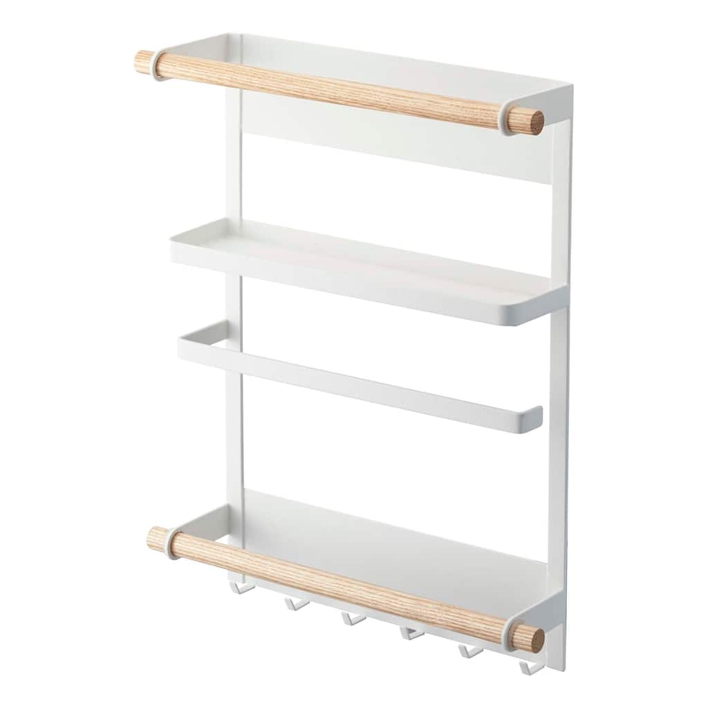 Yamazaki Home Magnetic Kitchen Organizer, Steel and Wood, Holds 8 lbs - L 3.94 x W 12.6 x H 14.17 inches