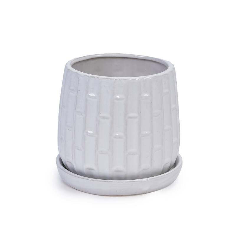 Anmytek Handmade Ceramic Planter Set of 2 White Glazed