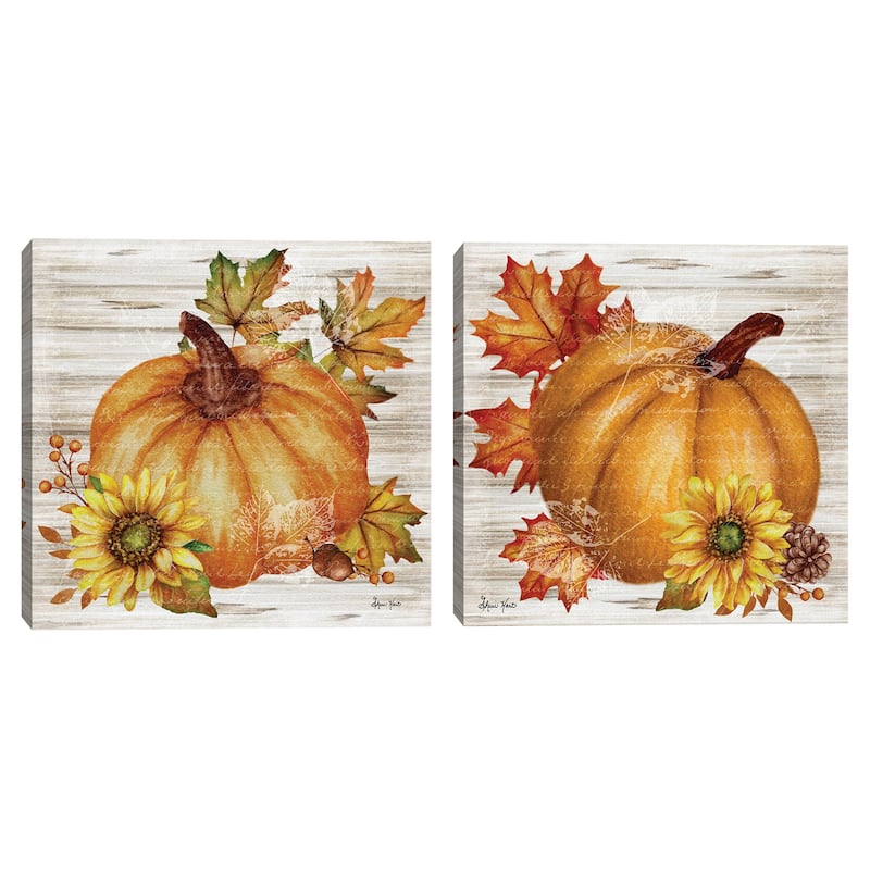 Watercolor Autumn Square I, II by Sheri Hart Canvas Art Print Set