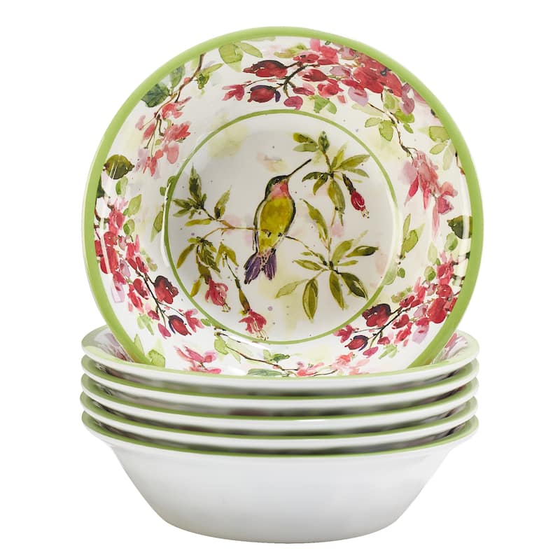 Certified International Hummingbirds Melamine 7.5" All Purpose Bowls, Set of 6 - 7.5" Diameter x 2"