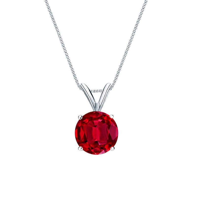 Auriya 14K Gold Lab Grown Gemstone Ruby Pendant Round 0.20 to 1.00 ct. tw. 4-Prong Basket - 0.20ct. tgw. - White