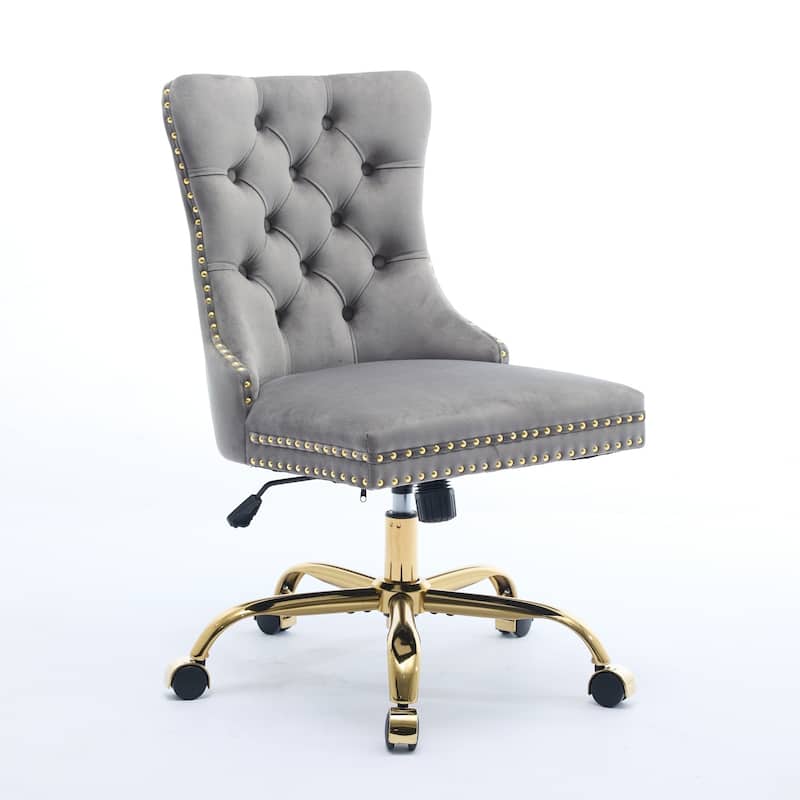 Modern Velvet Swivel Height-adjustable Office Chair with Tufted Back