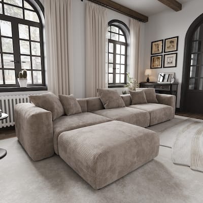 Modern Sectional Couch Sofa with 5 Pillows, Luxurious Modular Sectional Couch with Chaise Ottoman
