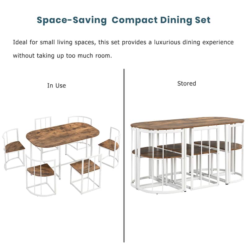 Modern 7-Piece Dining Set with Faux Marble 55" Compact Table and 6 Triangular Chairs for Small Spaces and Dining Room