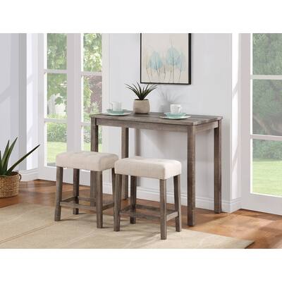 Lux 3 Piece Counter Height 36" Pub Table Set with Tufted Linen Stools