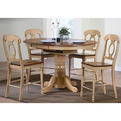 Extendable Dining Set - 5 Piece Table & Stool Set - 42" Round/60" Oval - Coastal Dining Room Furniture