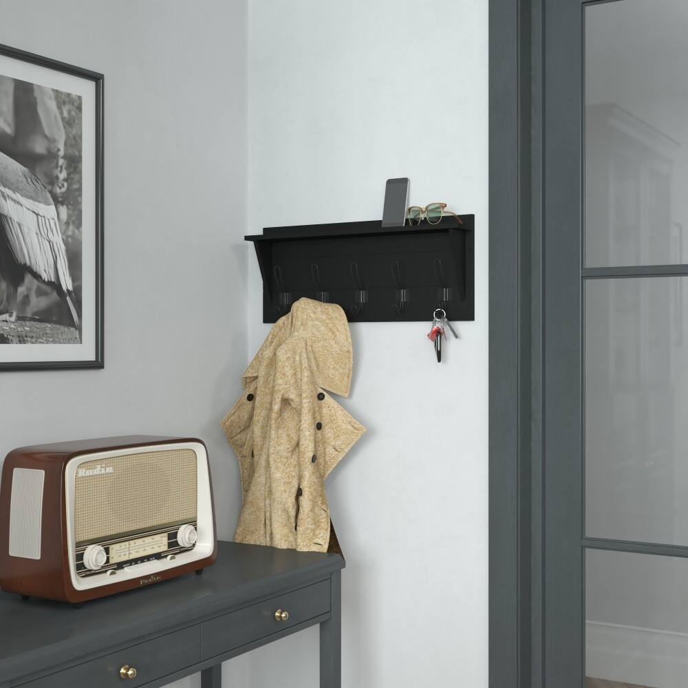 Wall Mounted Storage Rack with Upper Shelf and Storage Hooks