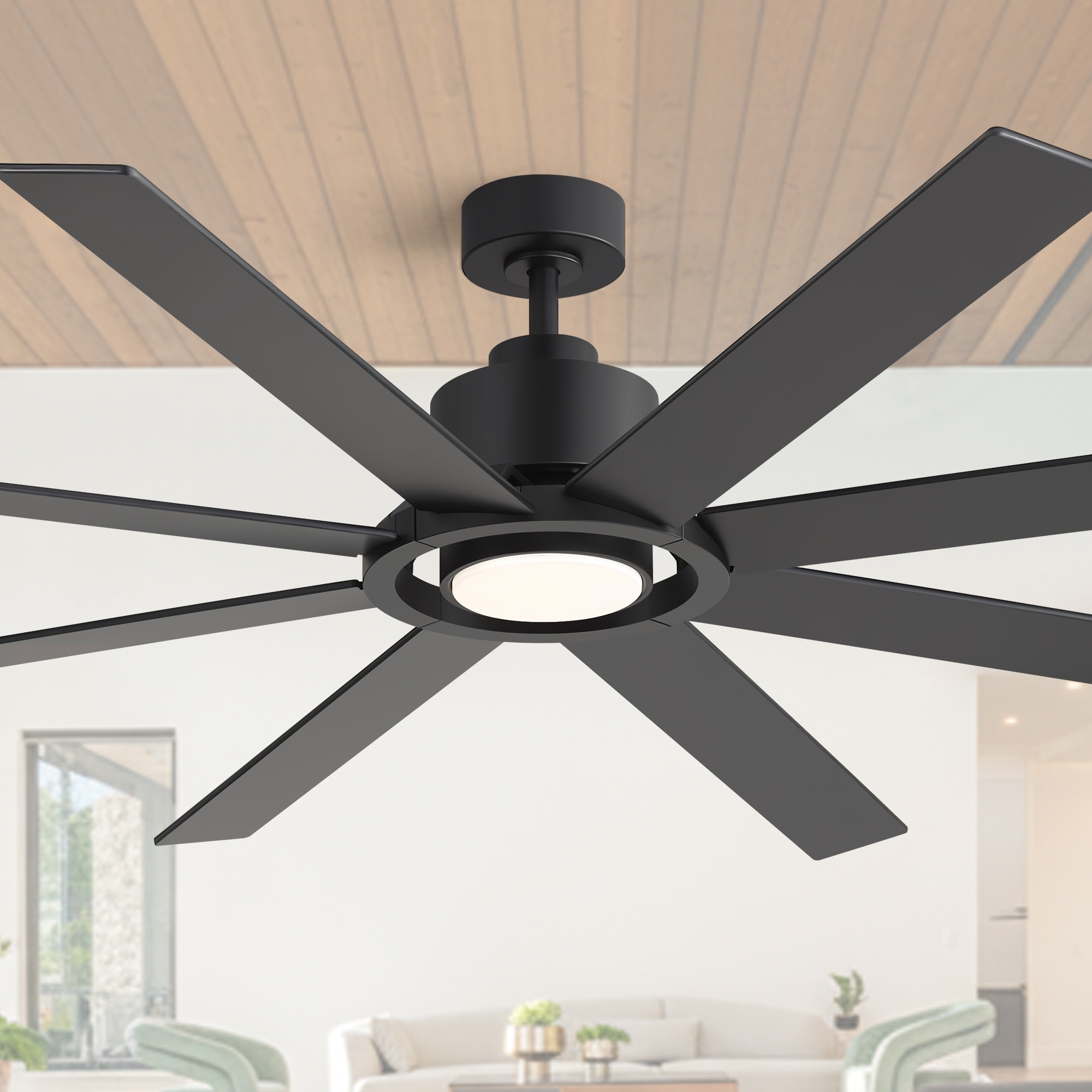 72 Inch 8-Blade Large Ceiling Fan with Dimmable LED Light and Remote
