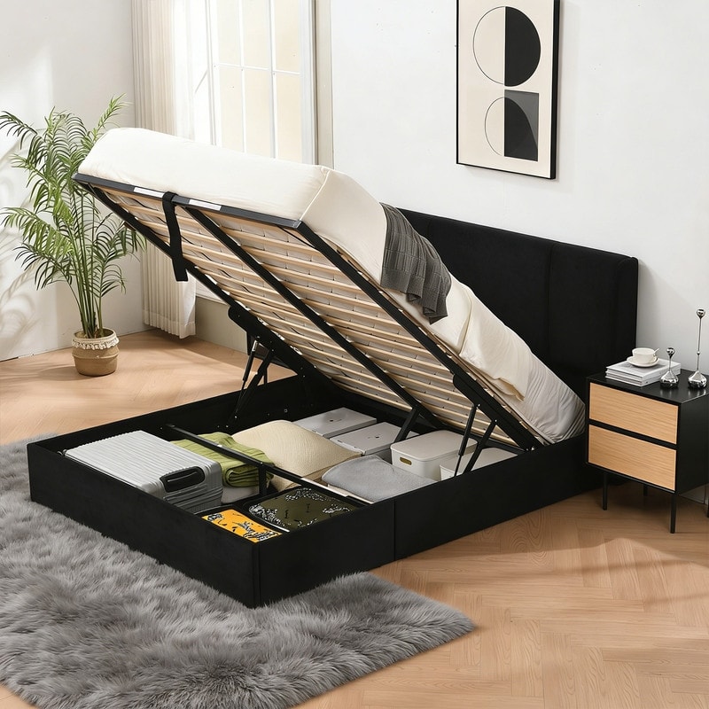 Modern Minimalist Upholstered Storage Bed with Lift-Up Platform