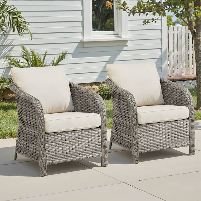 Pocassy Outdoor Patio Wicker Sofa Chair Furniture Set - Light Grey Wicker Beige Cushion - 2 Pieces Patio Chair