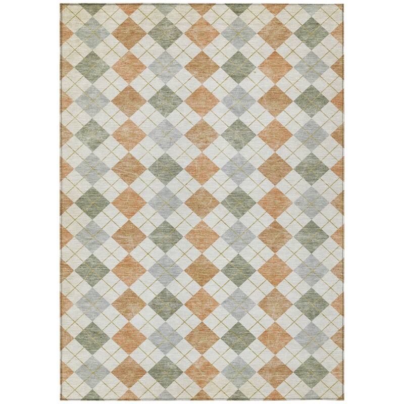 Machine Washable Indoor/ Outdoor Modern Plaid Chantille Rug