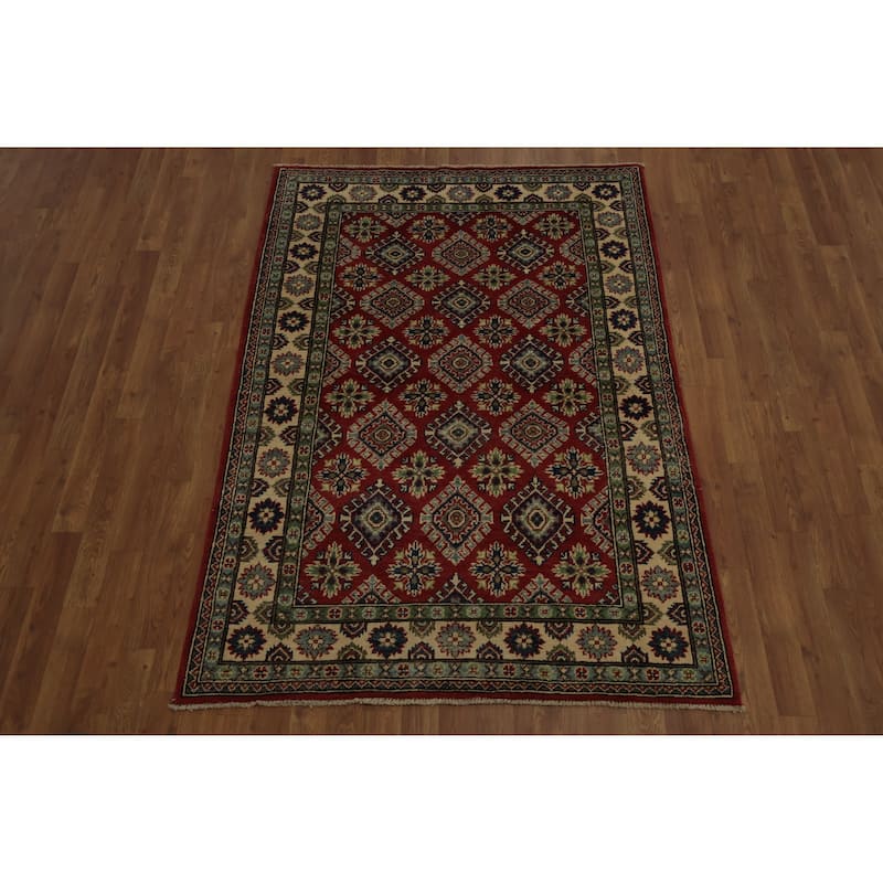 Hand Knotted Oriental 100% Wool Carpet Traditional All-Over Red Kazak Area Rug - 5' 11'' X 4' 2''