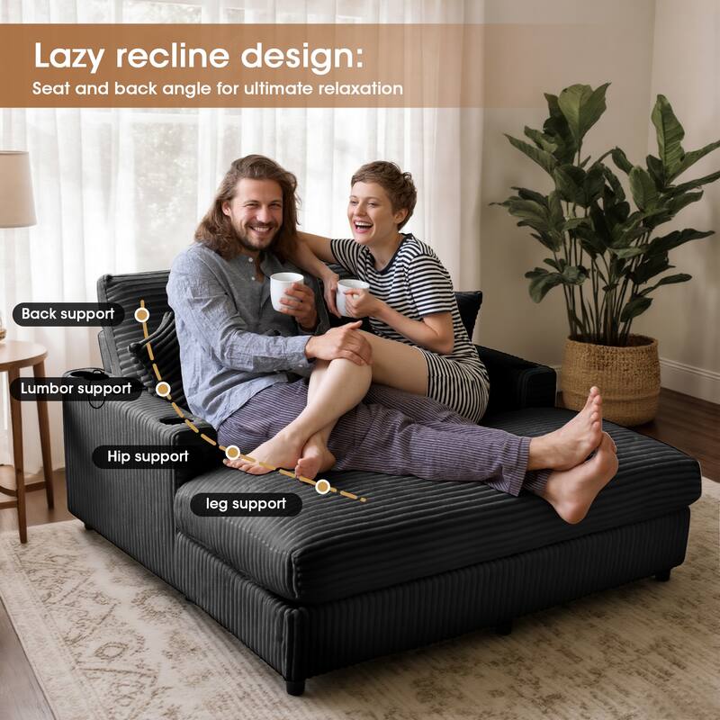 GDFStudio - Polyester 50.9" Loveseat Chaise with Cup Holders