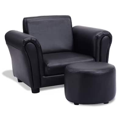 Black Kids Single Armrest Couch Sofa with Ottoman - 21" x 16.5" x 16' (LxWxH)