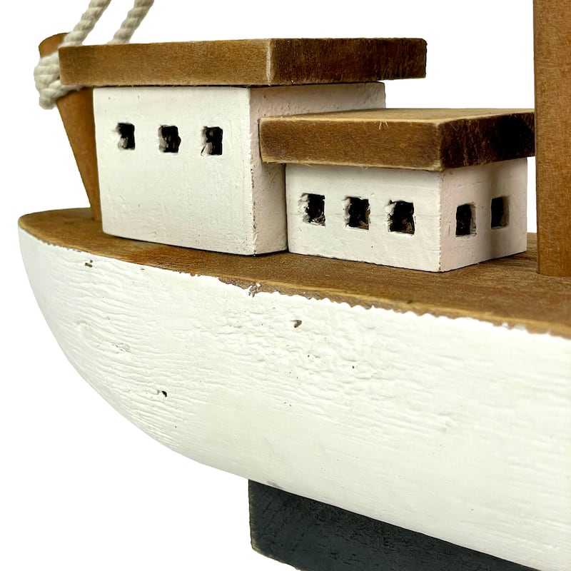 13.5In Wood Fishing Boat Statue Nautical Decor Handcrafted Ship Modell - 9.75 X 13.5 X 3.25 inches