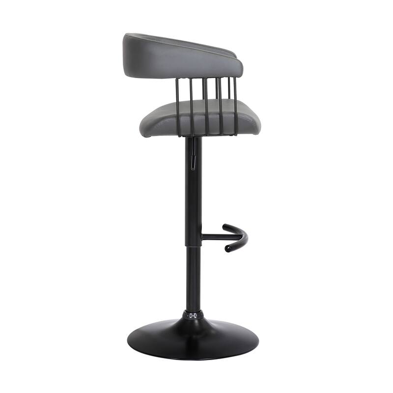 HomeRoots Gray and Black Faux Leather with Metal Swivel Adjustable Height Bar Chair