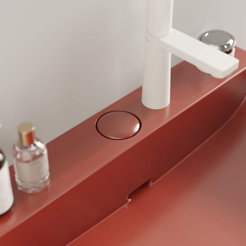 24" Bathroom Vanity with Ceramic Sink, Glossy Red Rectangular Basin, Freestanding Design with Open Metal Le