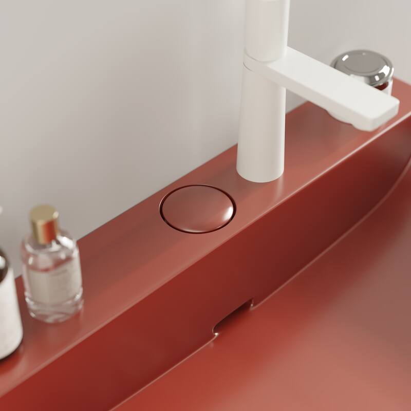 GDFStudio - Lofi Modern 24" Ceramic Basin with Drainer Control Button, Glossy Finish, WITHOUT Cabinet