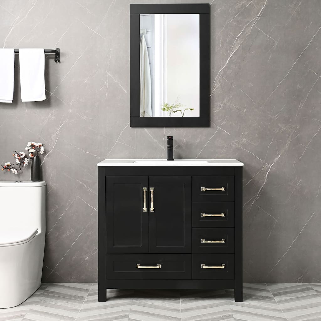 36'' Bathroom Vanities Set Cabinet with Sink Combo Set Under-mount Ceramic Sink Matte Black Faucet Mirror