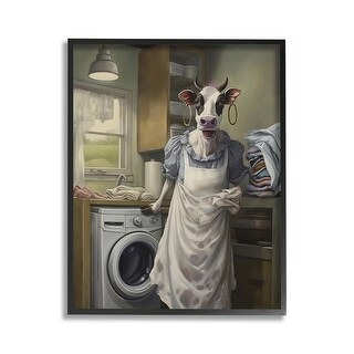 Stupell Cow Doing Laundry Framed Giclee Art Design By PSL Art - Bed ...